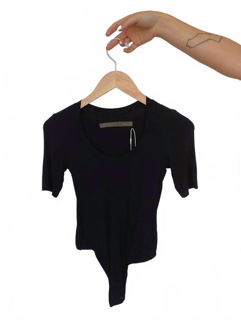 Enza Costa Horseshoe Neck Bodysuit Black Large 4