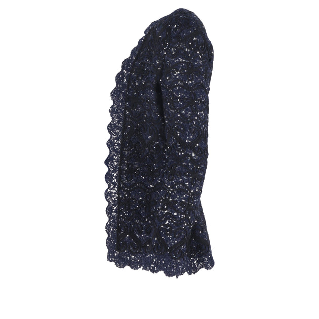 Oscar de la Renta Embroidered Sequin Jacket Blue US 4 3