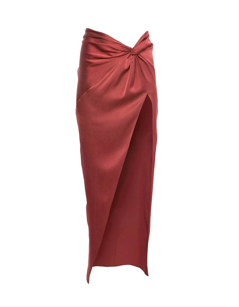 Fleur Du Mal Silk Twist Knot Skirt Brown Large 3