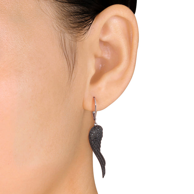 Mimi & Max Wing Earrings Black Sterling Silver 3