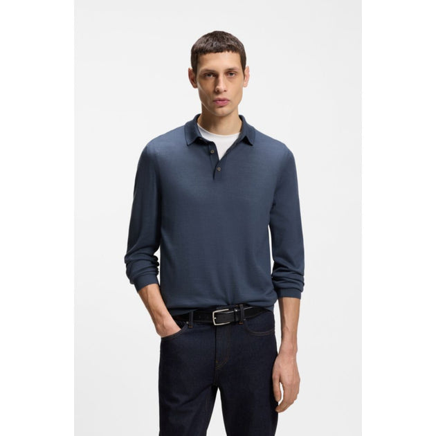 Boss Knitted Polo Sweater Blue Large 4