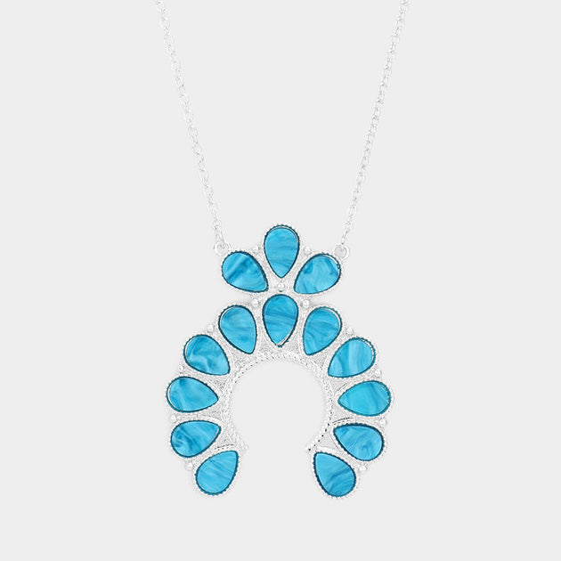 FASHNZFAB Teardrop Squash Blossom Necklace Blue 2