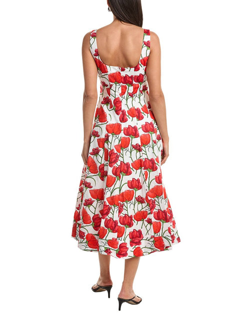 Milly Nia Peonia Poplin Dress Red Multicolor US 0 3
