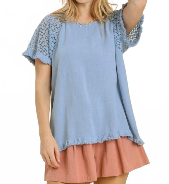 Umgee Crochet Detail Fringe Top Blue 2X 2