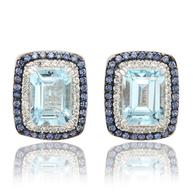Suzy Levian Sterling Silver Blue Topaz Sapphire Stud Earrings Blue 3