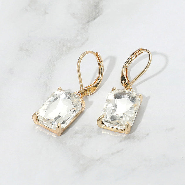 FASHNZFAB Rectangular Glass Stone Drop Earrings Green 6