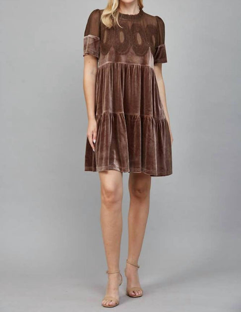 FATE Contrast Sheer Mesh Lace Mini Dress Brown Large 2