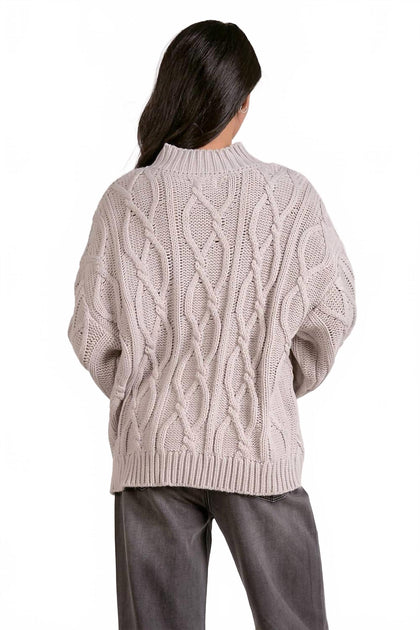 ELAN Crewneck Cable Knit Sweater Grey Small 4