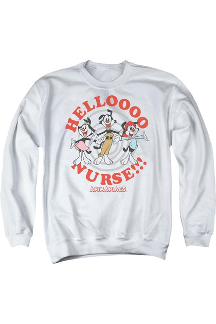 Gildan Animaniacs Hello Nurse Crewneck Sweatshirt White Small 2