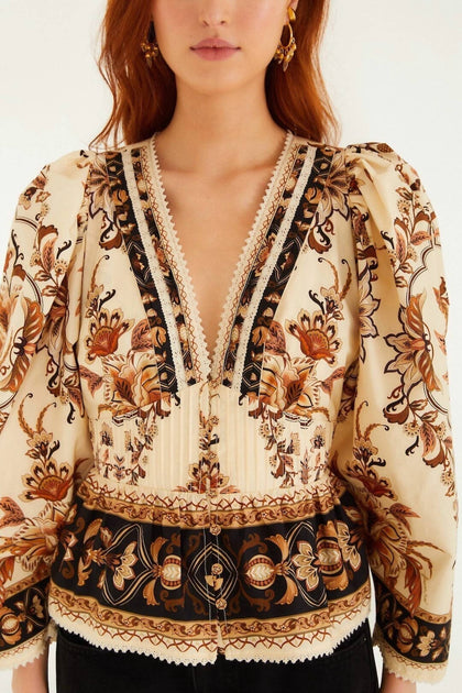 FARM Rio Majestic Garden Blouse Beige XS 4