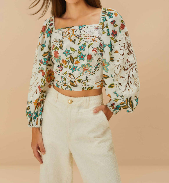 FARM Rio Botanicals Lace Blouse White Large 2