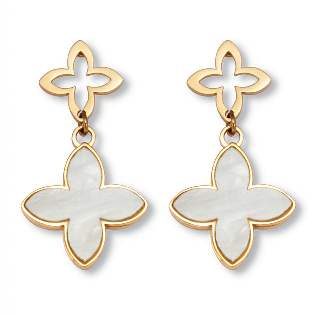 Palm Clover Earrings White Gold 2