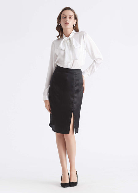 LILYSILK Bow-tie Neck Silk Blouse Black Large 3