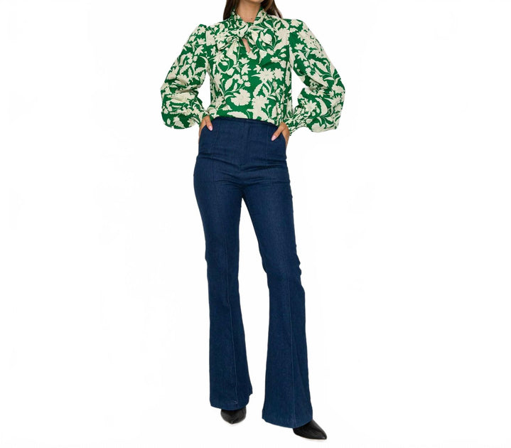 Love Wednesday Print Bow Tie Blouse Green Small 3