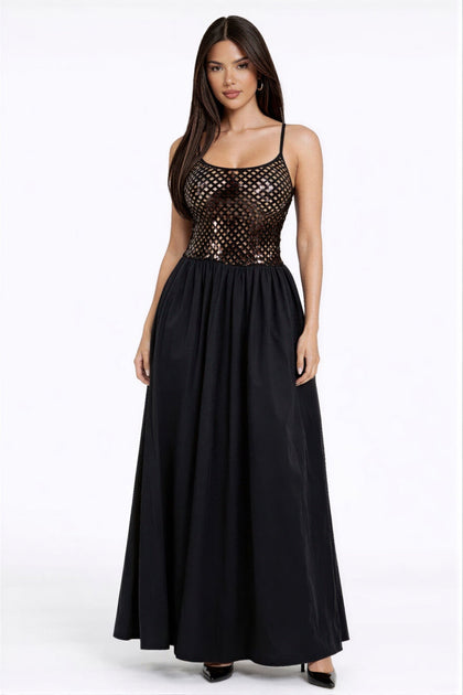 TRUEDAMES Netted Sequin Maxi Dress Black Small 2