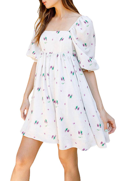STORIA Grape-Print Baby Doll Mini Dress White Small 4