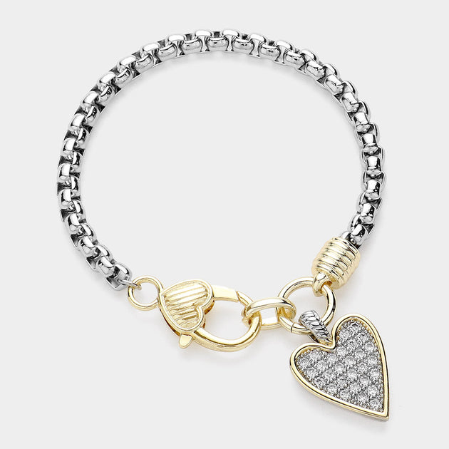 FASHNZFAB Heart Charm Bracelet Silver One Size 3