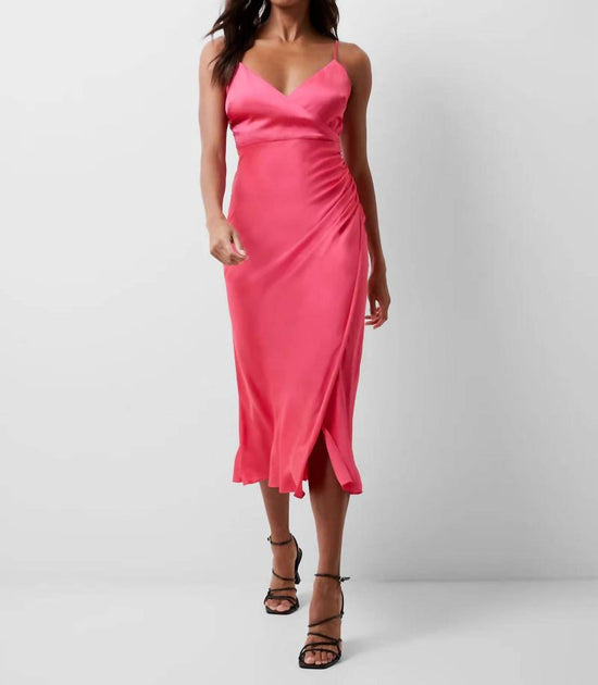 french connection women's ennis satin long sleeve mini dress FRENCH CONNECTION Ennis Satin Slip Midi Dress In Azalea