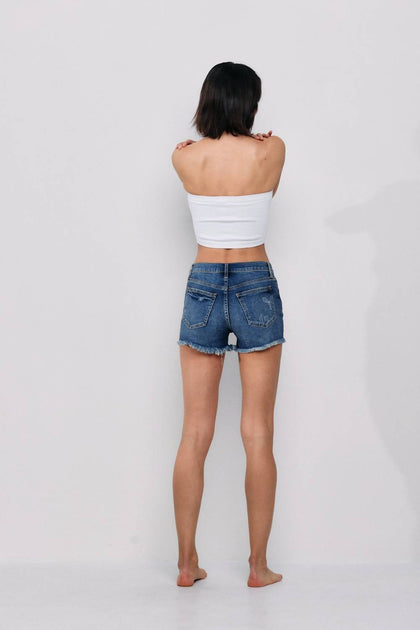 Sneak Peek Mid Rise Frayed Short Blue Large 4
