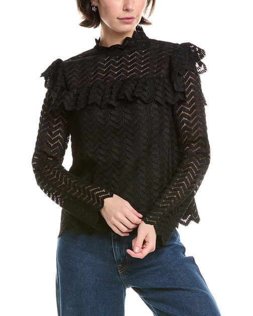 Rebecca Taylor Chevron Lace Top Black US 0 2