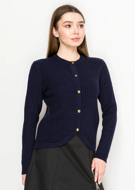 Yal New York Crew Neck Cardigan Blue Medium 4