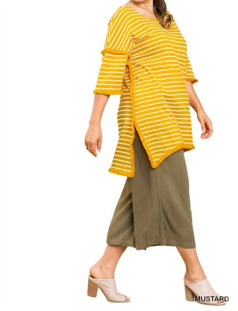 Umgee Striped Fringed Top Yellow XL 3