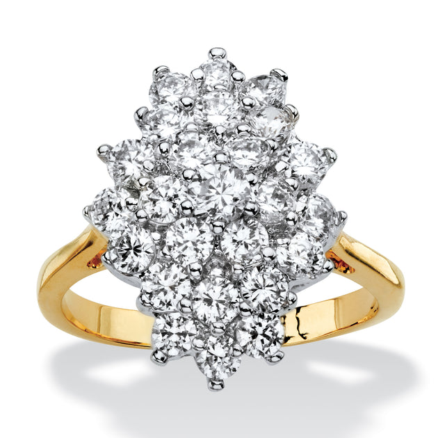 Palm Cubic Zirconia Gold-Plated Cocktail Ring Silver US 10 2