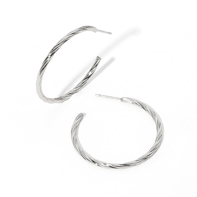 FASHNZFAB Twisted Hoop Earrings Silver 6