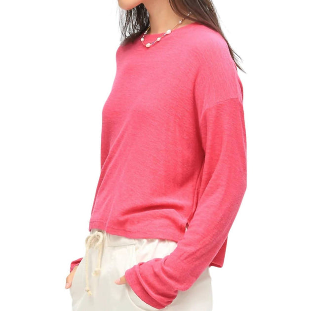 Electric & Rose Lane Long Sleeve Crop Top Pink Medium 4