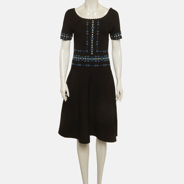 Sandro Stretch Knit Midi Dress Black/Blue Large 3