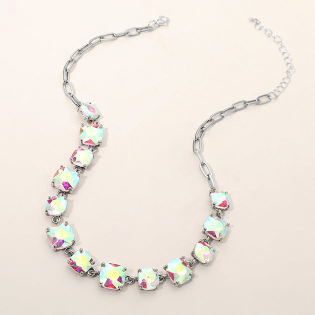 FASHNZFAB Square Stone Link Necklace Blue One Size 5