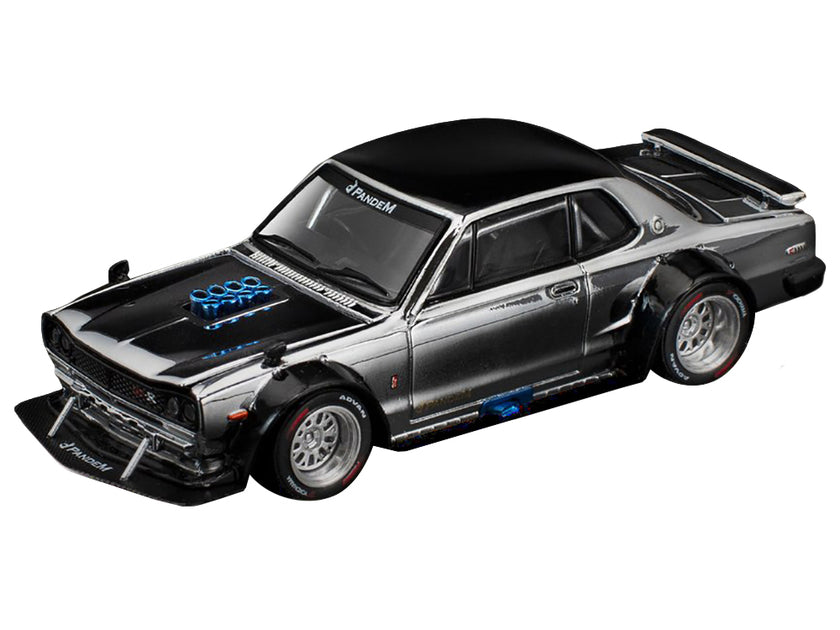 Pop Race Skyline GT-R V8 Drift Hakosuka RHD Silver Chrome Black 1/64 3