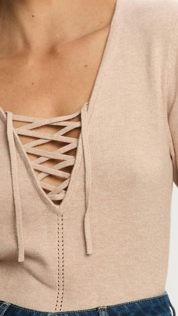 KIVARI Malia Knit Top Beige XS 4