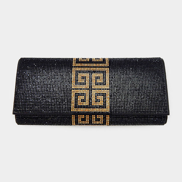 FASHNZFAB Greek Pattern Evening Clutch Crossbody Bag Black One Size 2