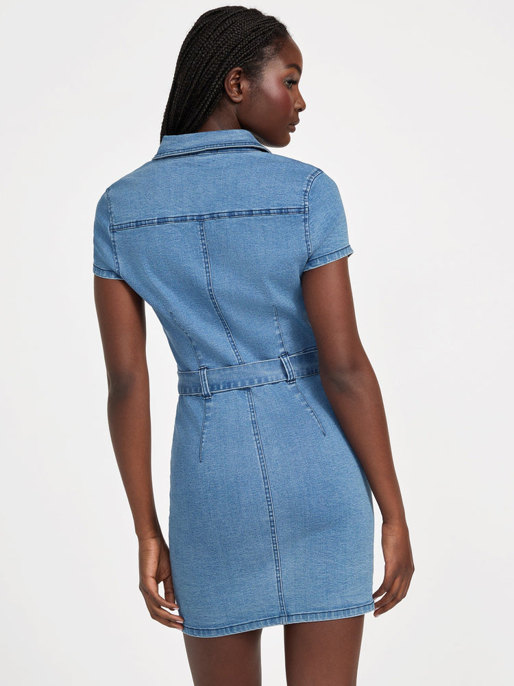crochet dress maxi Guess Factory Eco Deanna Belted Denim Dress