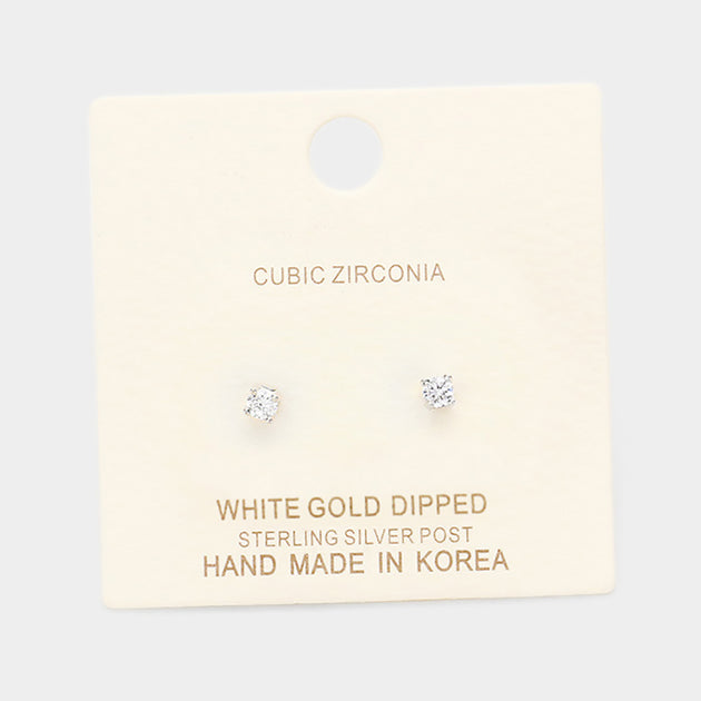FASHNZFAB Round Cubic Zirconia Stud Earrings Silver 3mm 2