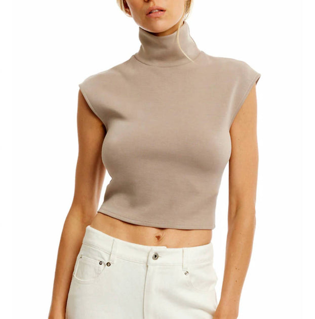 LBLC THE LABEL Winslow Sleeveless Turtleneck Top Brown Large 2