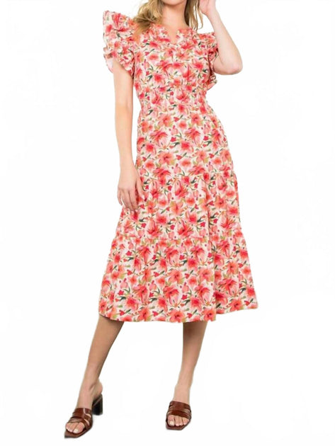 Robe Mi-longue à Volants et Imprimé Floral THML Rose Small 4
