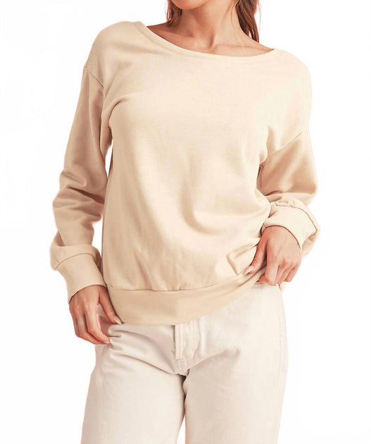 Shewin Bowknot Round Neck Sweatshirt Beige Large 2