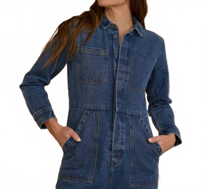 Rylee + Cru Long Sleeve Coverall Jumpsuit Blue Medium 4