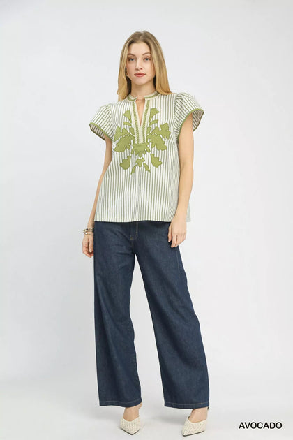 TRUEDAMES V-Neck Stripe Top Green Medium 3