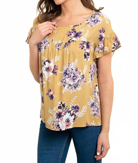les amis Floral Ruffle Sleeve Top Beige Small 3