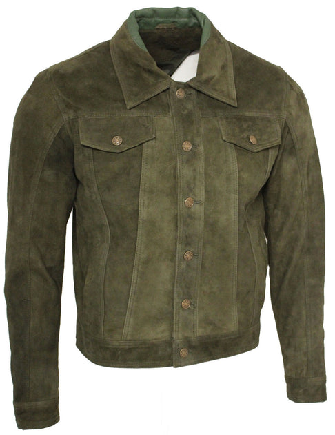 Infinity Mens Goat Suede Trucker Jacket Brown Medium 3