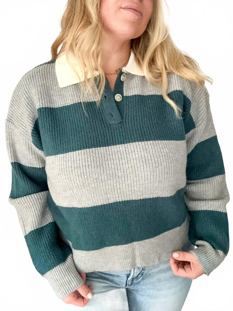 Buttermelon Tidepool Striped Sweater Top Bleu Large 3