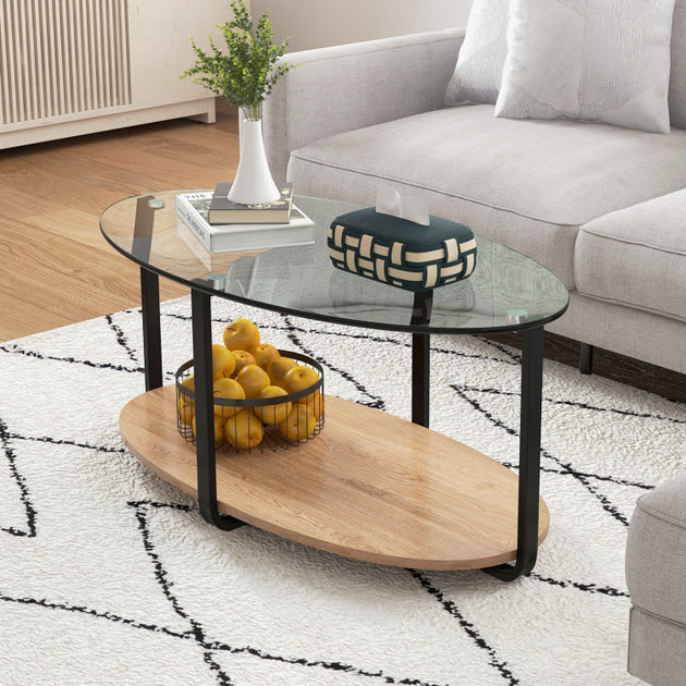 Hivvago 2-Tier Oval Coffee Table Brown 3