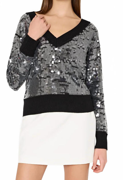 Milly Ilaria Sequin V-Neck Sweater Black XLarge 2