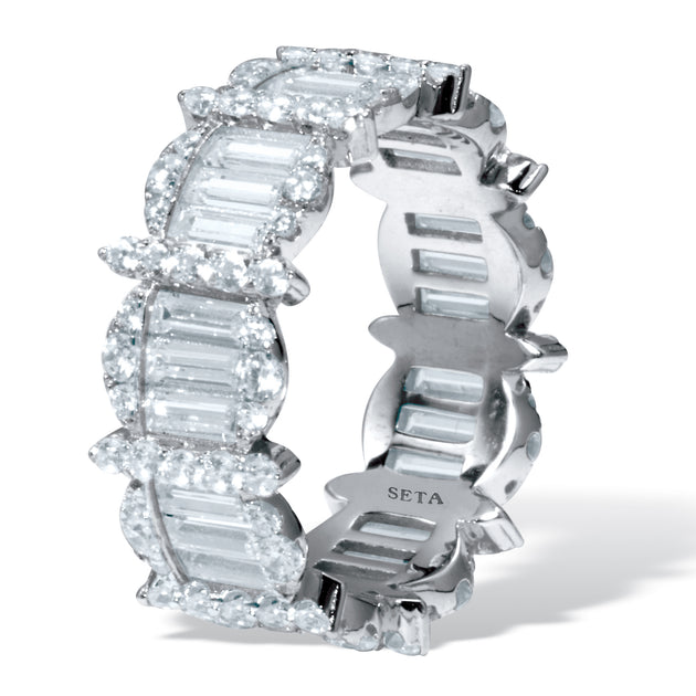 Palm 3.53 TCW Cubic Zirconia Silvertone Eternity Ring Blue US 10 3