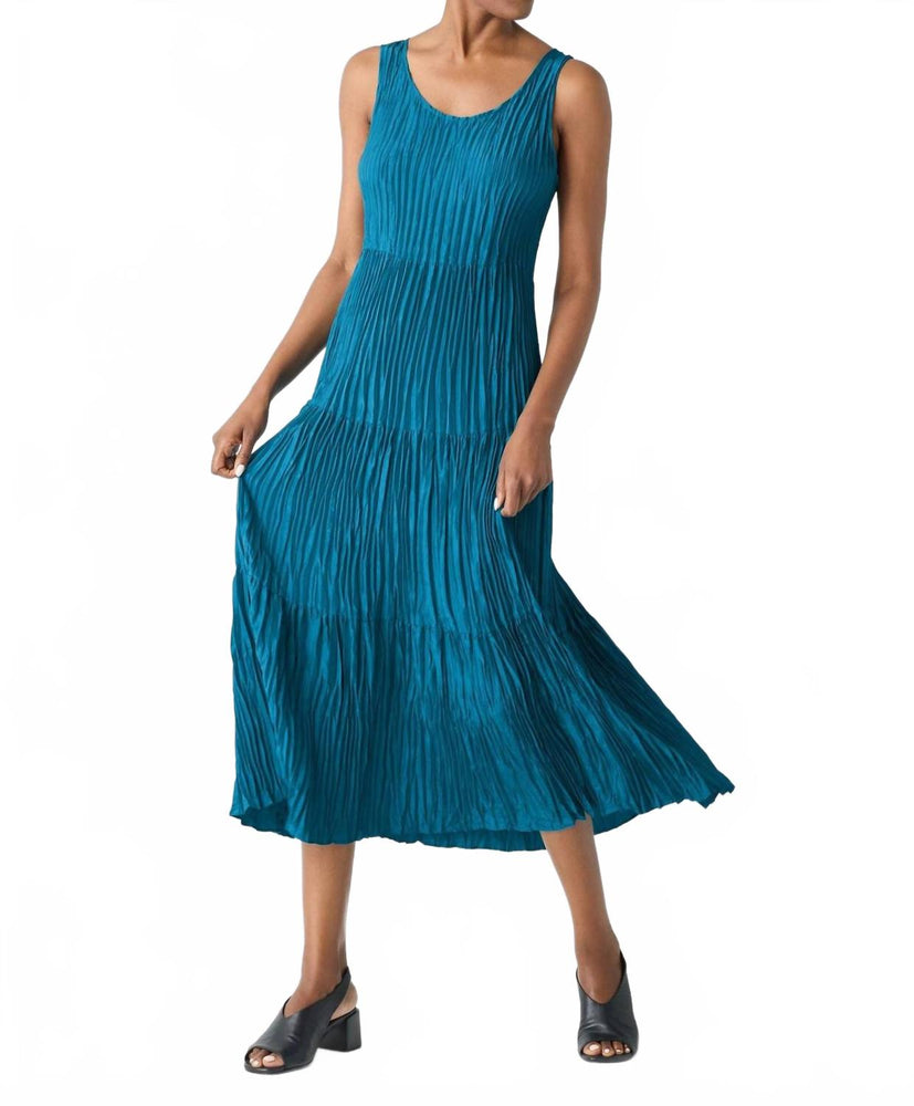 Eileen Fisher Crushed Silk Tiered Dress In Dragonfly | ShopSimon