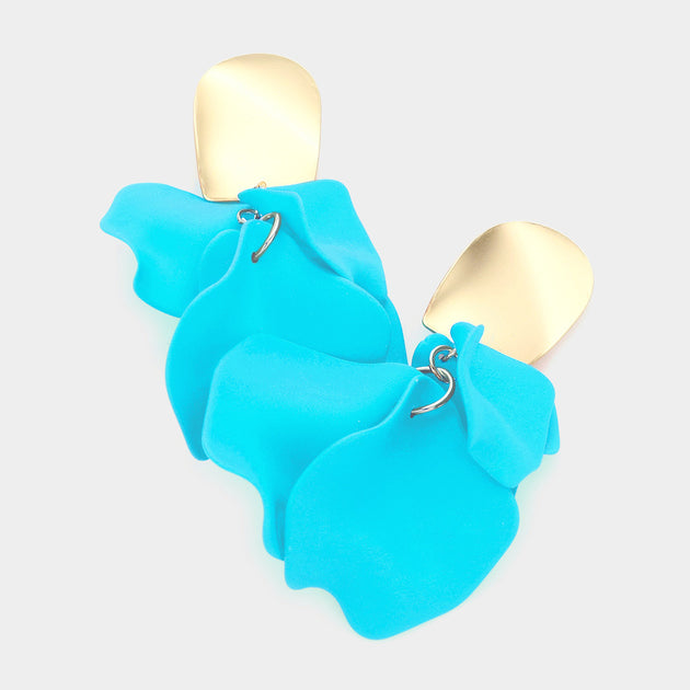 FASHNZFAB Layered Petal Cluster Dangle Earrings Blue 2