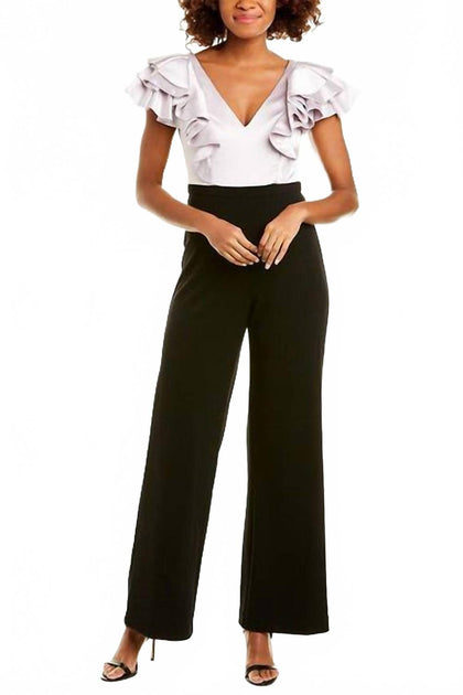 Aidan Mattox V-Neck Flutter Sleeve Satin Crepe Jumpsuit White US 0 2
